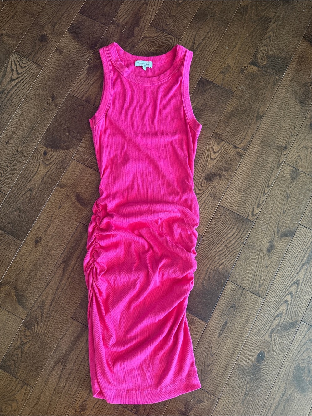 Michael Stars Hot Pink Sleeveless Ruched Midi Dress